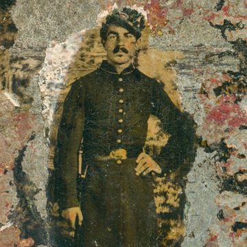 Cpl. Pierre Gentieu, 13th Connecticut, in uniform (tintype portrait)