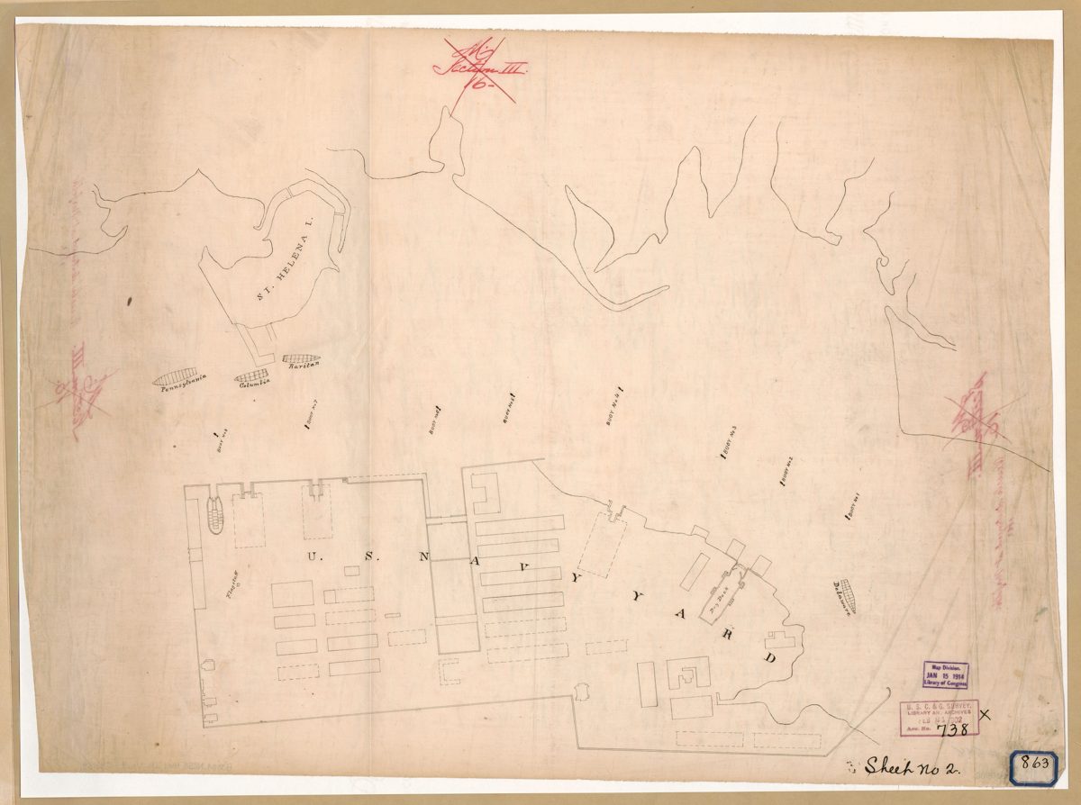 Coast Survey chart marking the vessels destroyed at Norfolk
